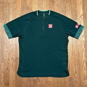 Uniqlo Roger Federer DRY-EX 2021 Qatar Open Green Tennis Shirt Mens Large
